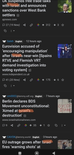 Top comments in c/Europe, all showing Israel stuff
